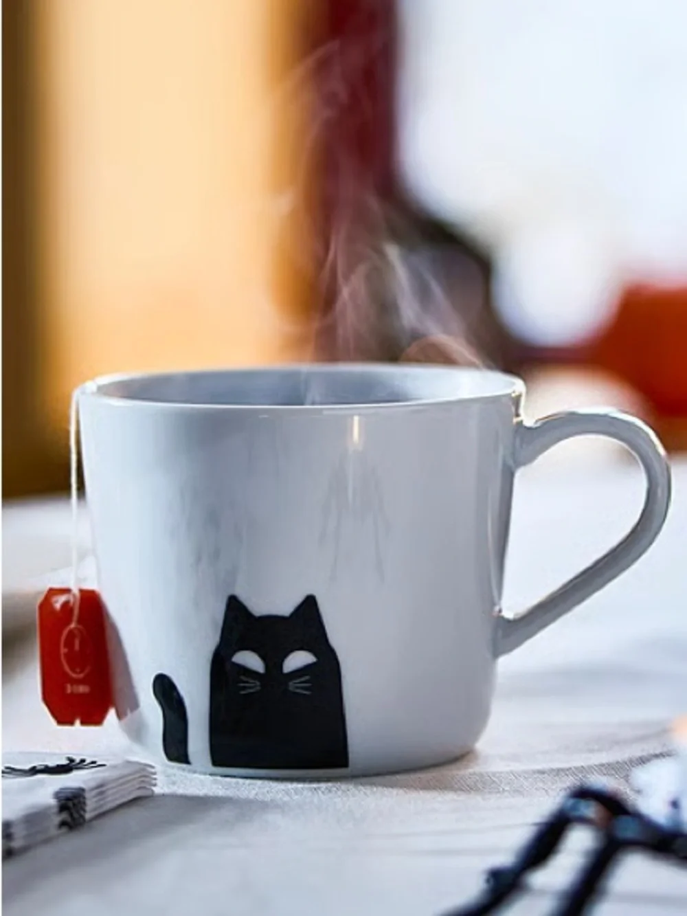 Black Cat White Ceramic Mug - 12 oz (Set of 2)